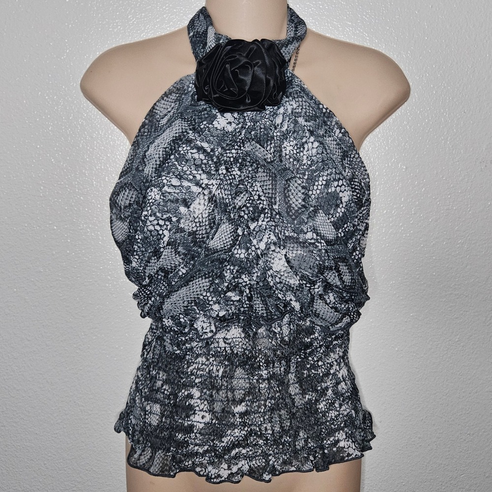 Papaya Snake Print‎ Halter Top Flower Accent